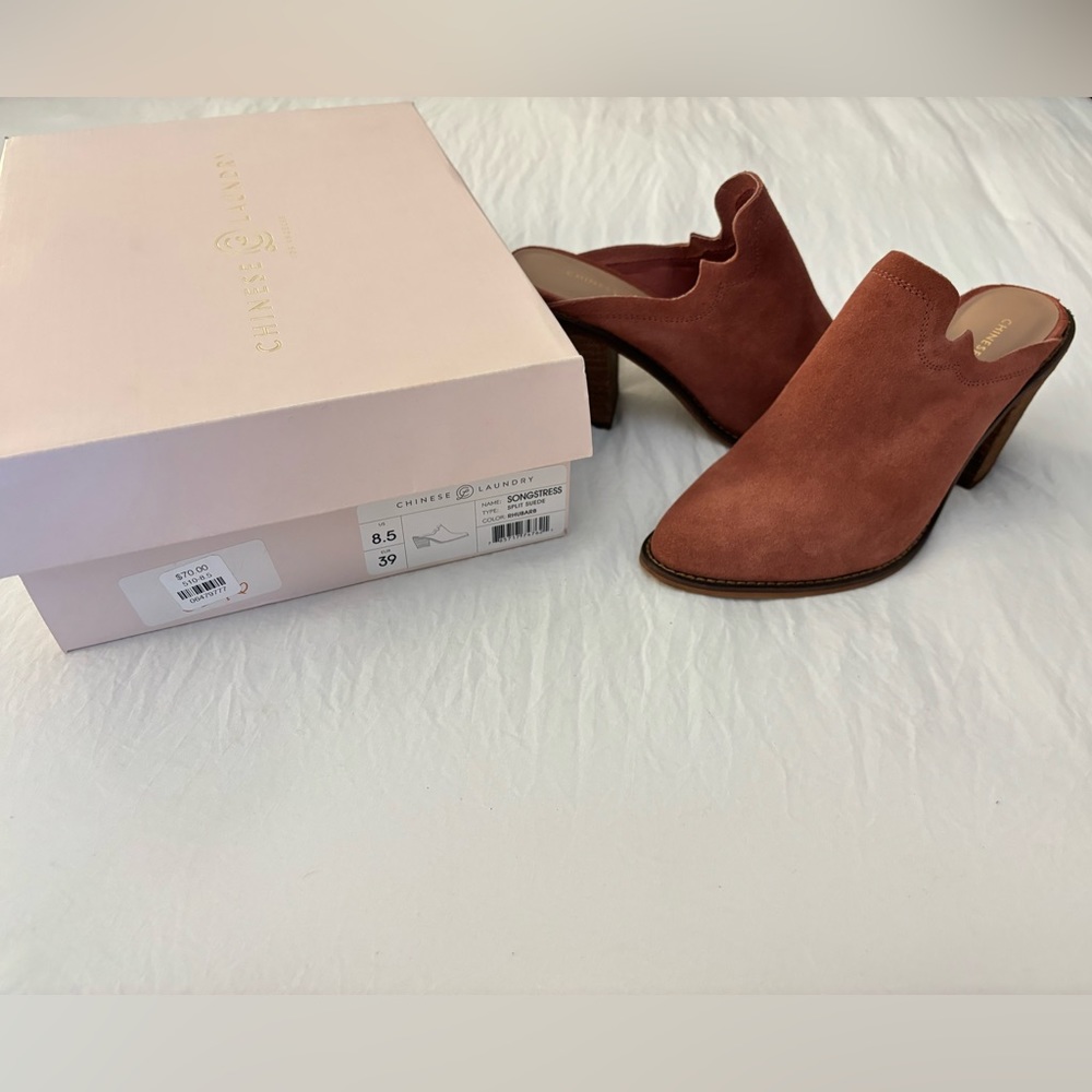Never worn rose colored mules
